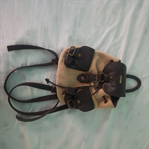 Attrattivo small beige backpack with brown leather details