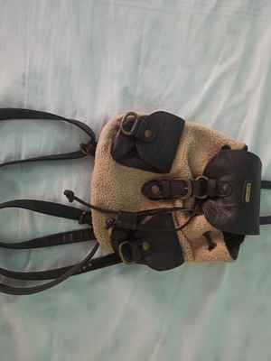 Attrattivo small beige backpack with brown leather details