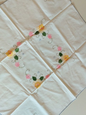 Vintage embroidered tablecloth set 81x81 cm with 4 napkins unused