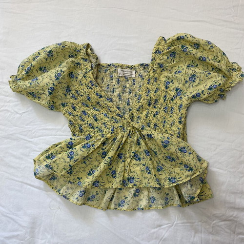 Floral yellow cropped top with puffy sleeves like new