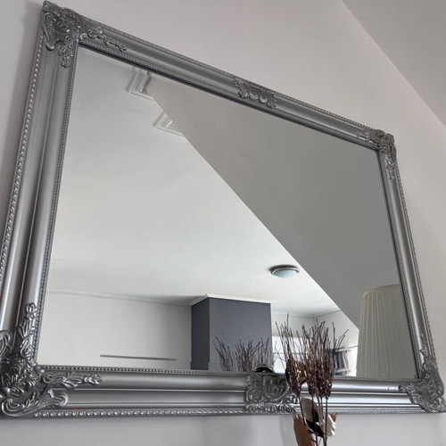 Silver mirror used, MDF back, solid eucalyptus, 69.5x90 cm