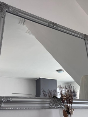 Silver mirror used, MDF back, solid eucalyptus, 69.5x90 cm