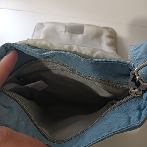Fabric crossbody bag used, turquoise color