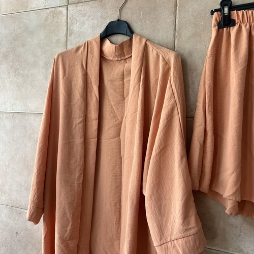 Coral women's set with kimono and skirt