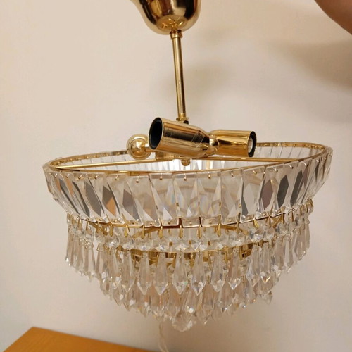 Crystal gold ceiling light fixture with 3 E14 bulb sockets