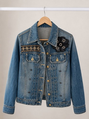 Denim jacket σαν καινούργιο με χειροποίητη boho διακόσμηση με χάντρες
