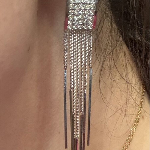 Dangling earrings with zirconia, new, silver color