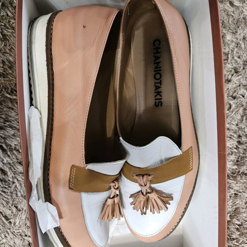 Chaniotakis women's loafers used, size 37, salmon and white