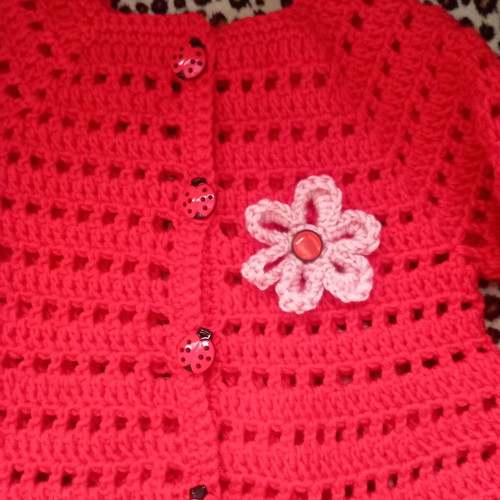 Baby knitted handmade cardigan for girl red with pink, new