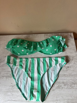 A-Style Bikini New, Green and White, Size 42 with Balcony Top