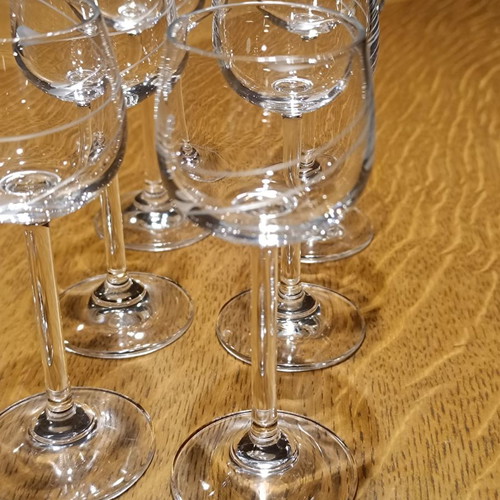 Set of 6 liqueur glasses used with engraved leaf design