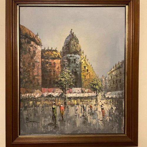 Paris Street Scene painting by Bernard like new 64x74cm
