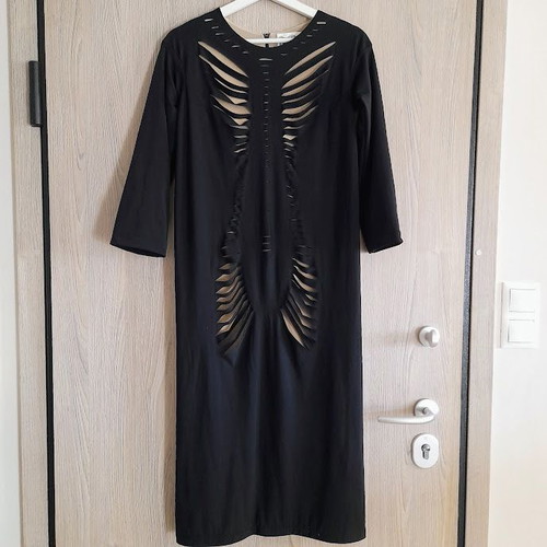 Black dress with beige lining and cutouts by Zero Waist Daniel