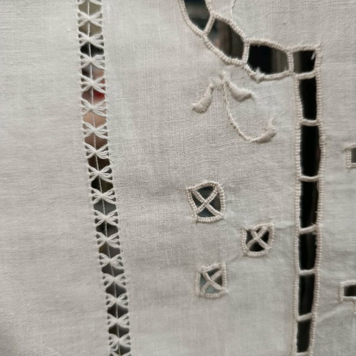 Linen cutwork tablecloth set beige handmade, new