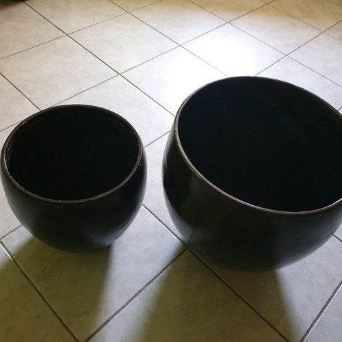 Polyester flower pots used, set of 2, indoor with wooden design