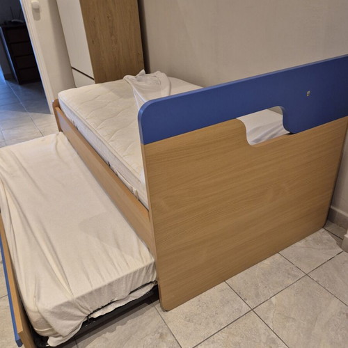 Teen double bed melamine with two mattresses, 1.70x0.90 m