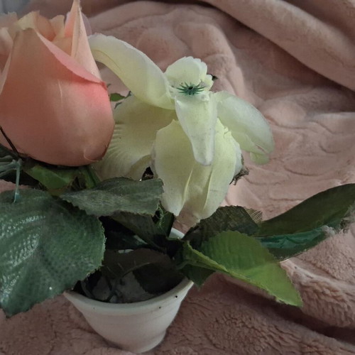 Decorative flowerpot with plastic roses and flowers new