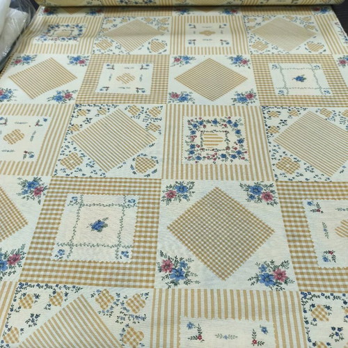 Canvas fabric printed with geometric and floral patterns, new