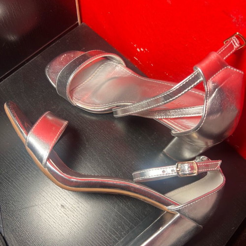Silver sandals used size 40 with ankle strap and 9cm heel