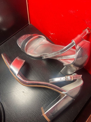 Silver sandals used size 40 with ankle strap and 9cm heel