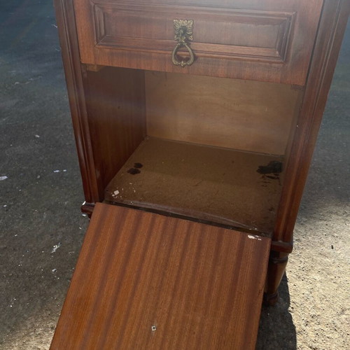 Wooden bedside cabinet used with drawer and cupboard