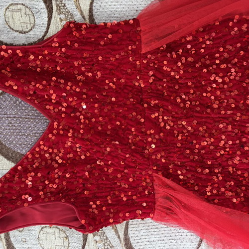 One-piece sequin bodysuit with tulle tail for 9-year-old girl like new, red