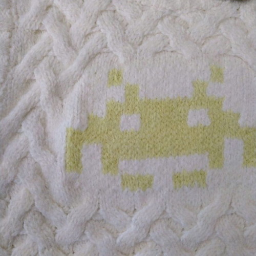 Zara Limited Edition Space Invaders Sleeveless Knit New, Size S, White-Yellow