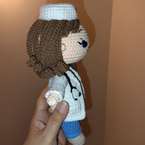 Crochet doctor doll handmade with stethoscope and medical apron