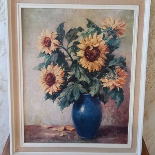 Original painting Vase with sunflowers by Walter Scholey, 1956