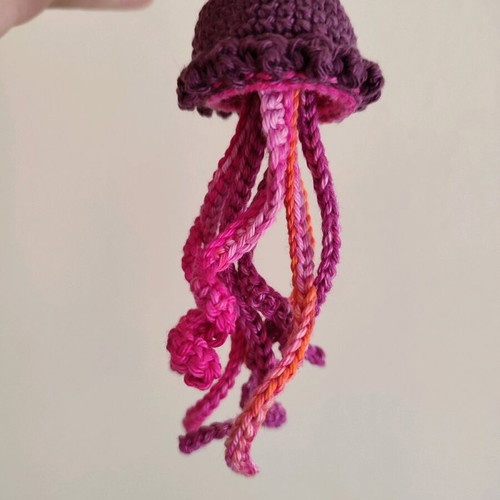 Keychain crocheted jellyfish new with multicolored tentacles
