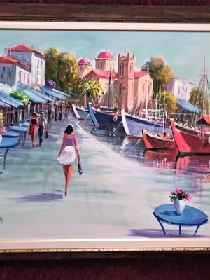 Painting N. Krideras Volta sto Nisi like new with frame