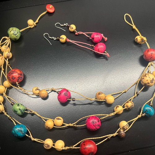 Handmade multi-layer ethnic necklace like new from natural seeds