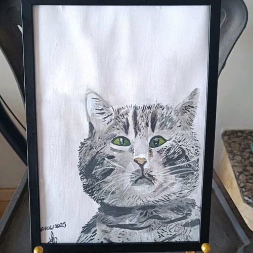 Signed artwork new, gray cat
