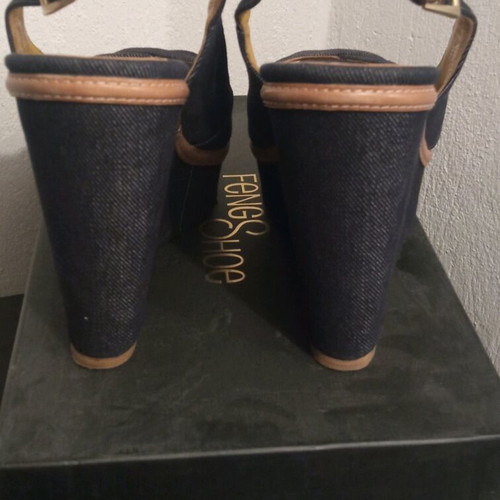 Feng Shoe platform sandals size 39 used, denim fabric, blue
