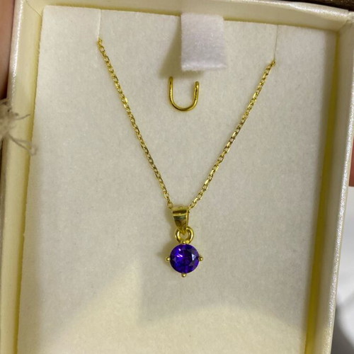 Silver gold-plated pendant with purple stone and chain new