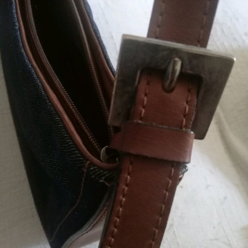 Kalogirou denim and tan leather shoulder bag like new