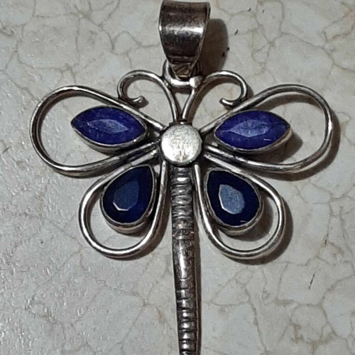 Dragonfly pendant new with sapphires, 925 silver