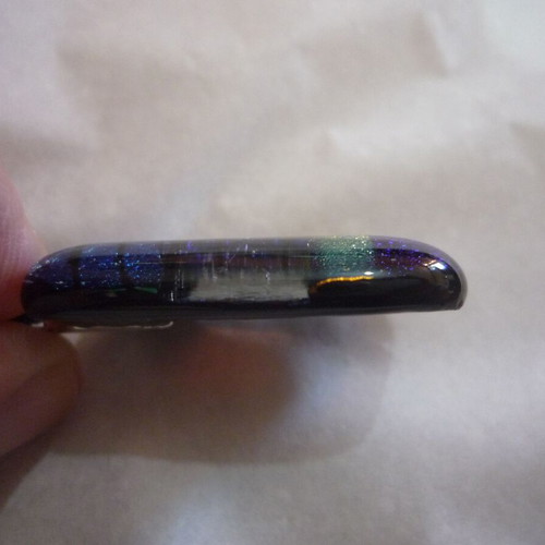 Handmade dichroic glass pendant necklace like new, blue-gold