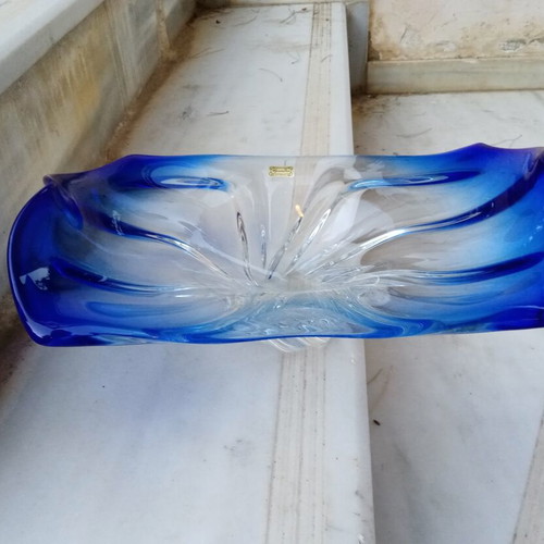 Egermann Bohemia crystal serving platter, cobalt blue
