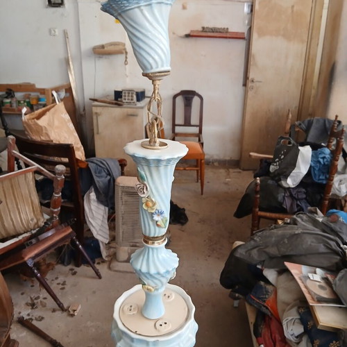 Vintage ceramic ceiling light used with blue color and embossed flowers