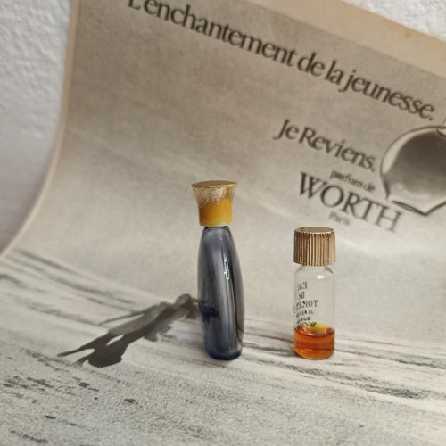 Je Reviens vintage miniatures by Worth used, 1950s perfume bottles