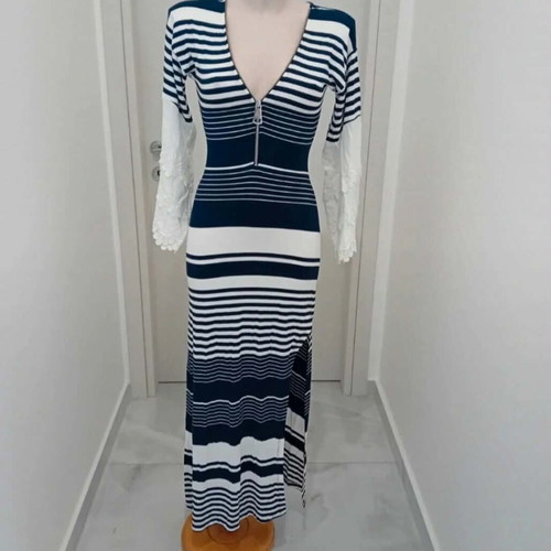 Fitted dress with zipper and cut embroidery, like new, white and blue, size S