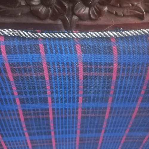 Classic wooden chairs set of 2 like new with blue plaid upholstery