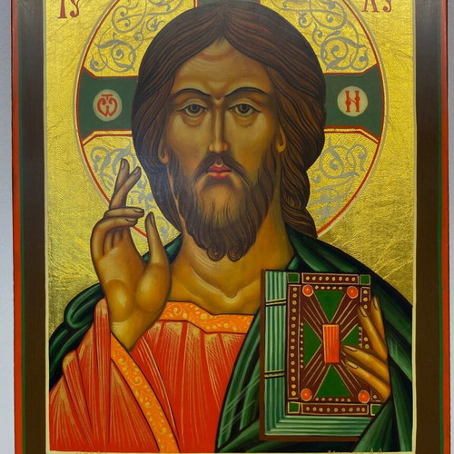Christ Pantocrator icon handmade wooden new 15x21 cm