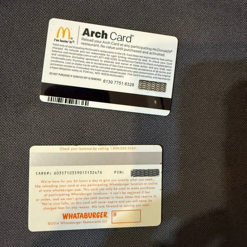 Collectible McDonald's and Whataburger gift cards like new