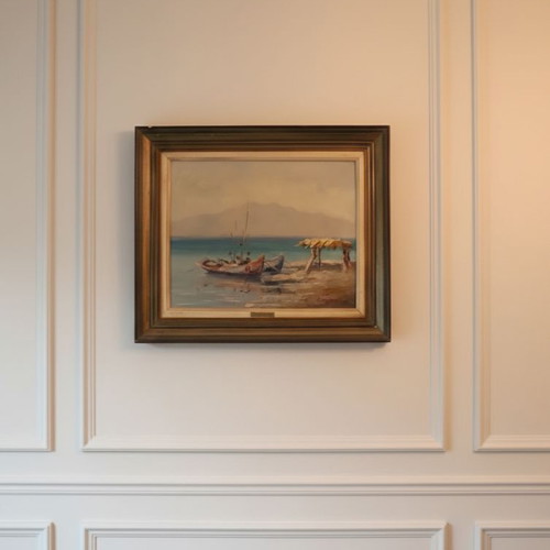 Seascape painting by Stavros Bouranis, like new, signed artwork