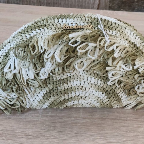 Straw semicircle clutch bag new, handmade
