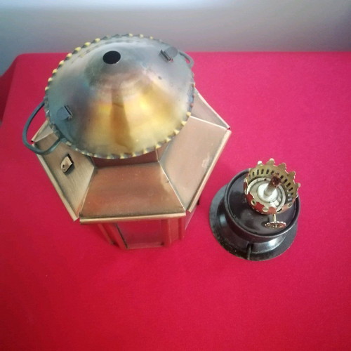 Copper lantern like new, hexagonal with glass panels