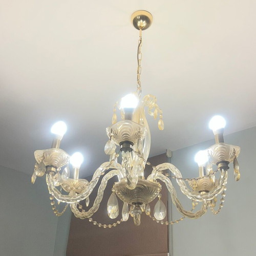 Classic chandelier 6 lights with glass and crystal elements like new
