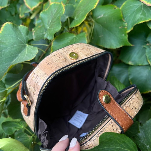 Circle bag hand-held new, beige and brown